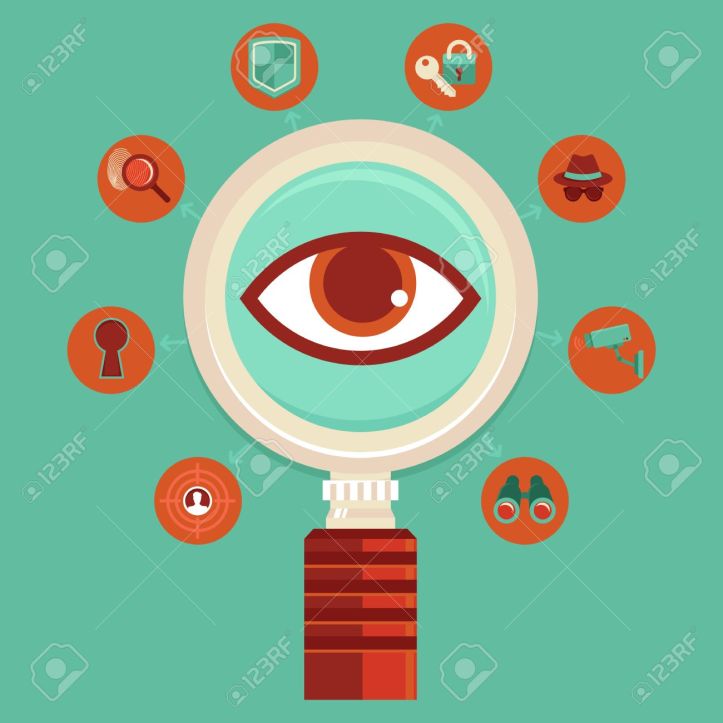 Vector surveillance and control concepts - big brother is watching - mass spying infographic design elements in flat style